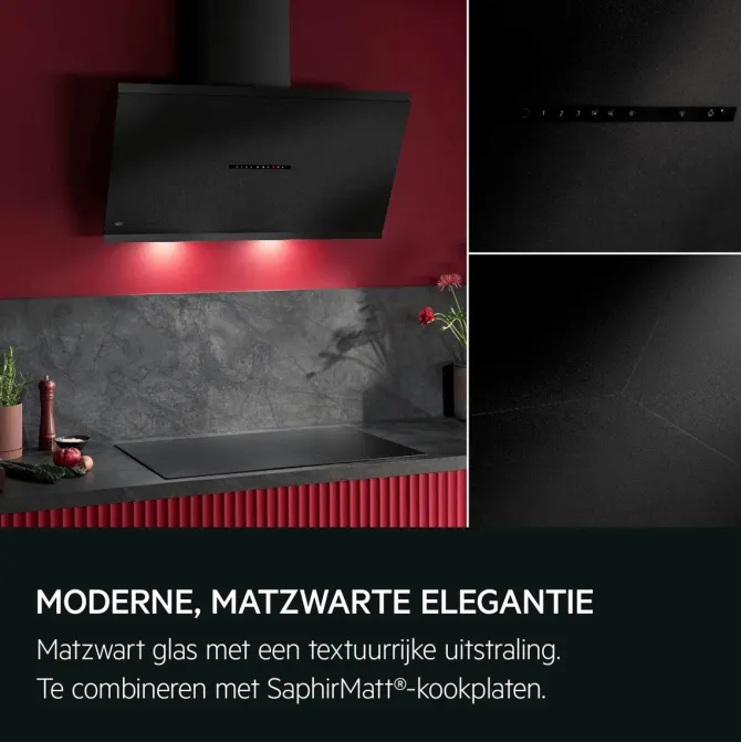 8000 AuroraTech - Schouwafzuigkap met Hob2Hood 90 cm Matzwart met textuur