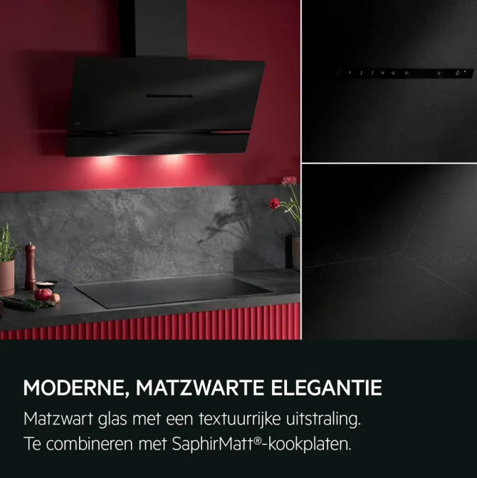 8000 AuroraTech - Schouwafzuigkap met Hob2Hood 90 cm Matzwart met textuur