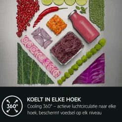 8000 Cooling 360° - Koel/vrieskast vrijstaand 201 cm zwart mat glas