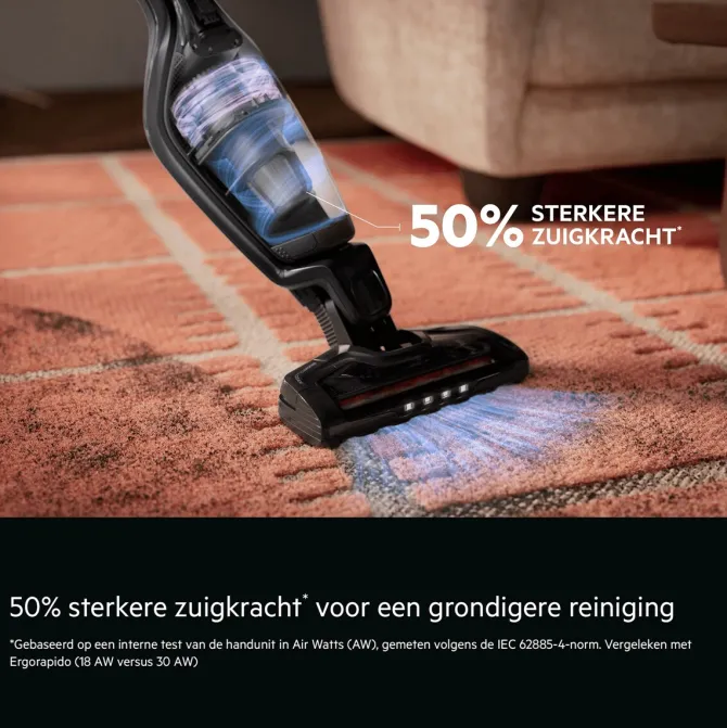 Ergorapido Plus Steelstofzuiger tot 60 min gebruiksduur